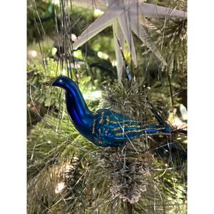 Vintage Blown Glass Peacock Clip-On Christmas Ornament Germany Turquoise